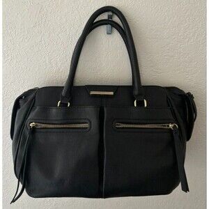 Nine West Leather Black Zipper Purse With Straps & Floral Lining